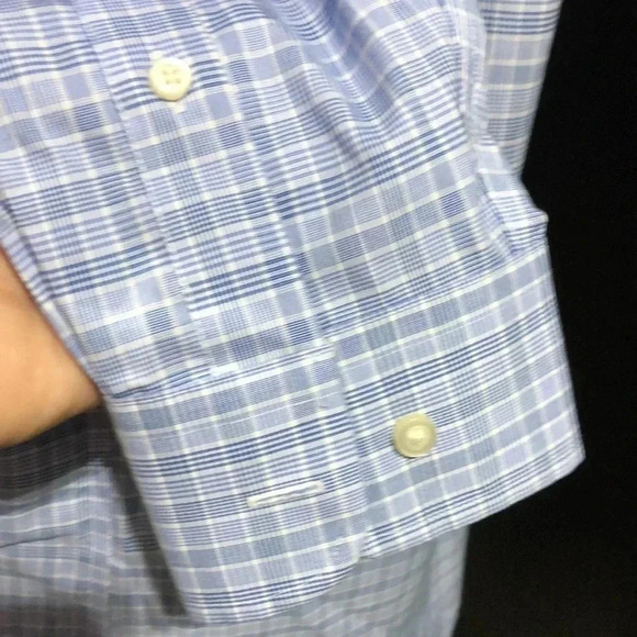 JoS.A.BANK Traveler tailored fit 100% cotton, blue/white check shirt size M - Picture 5 of 7